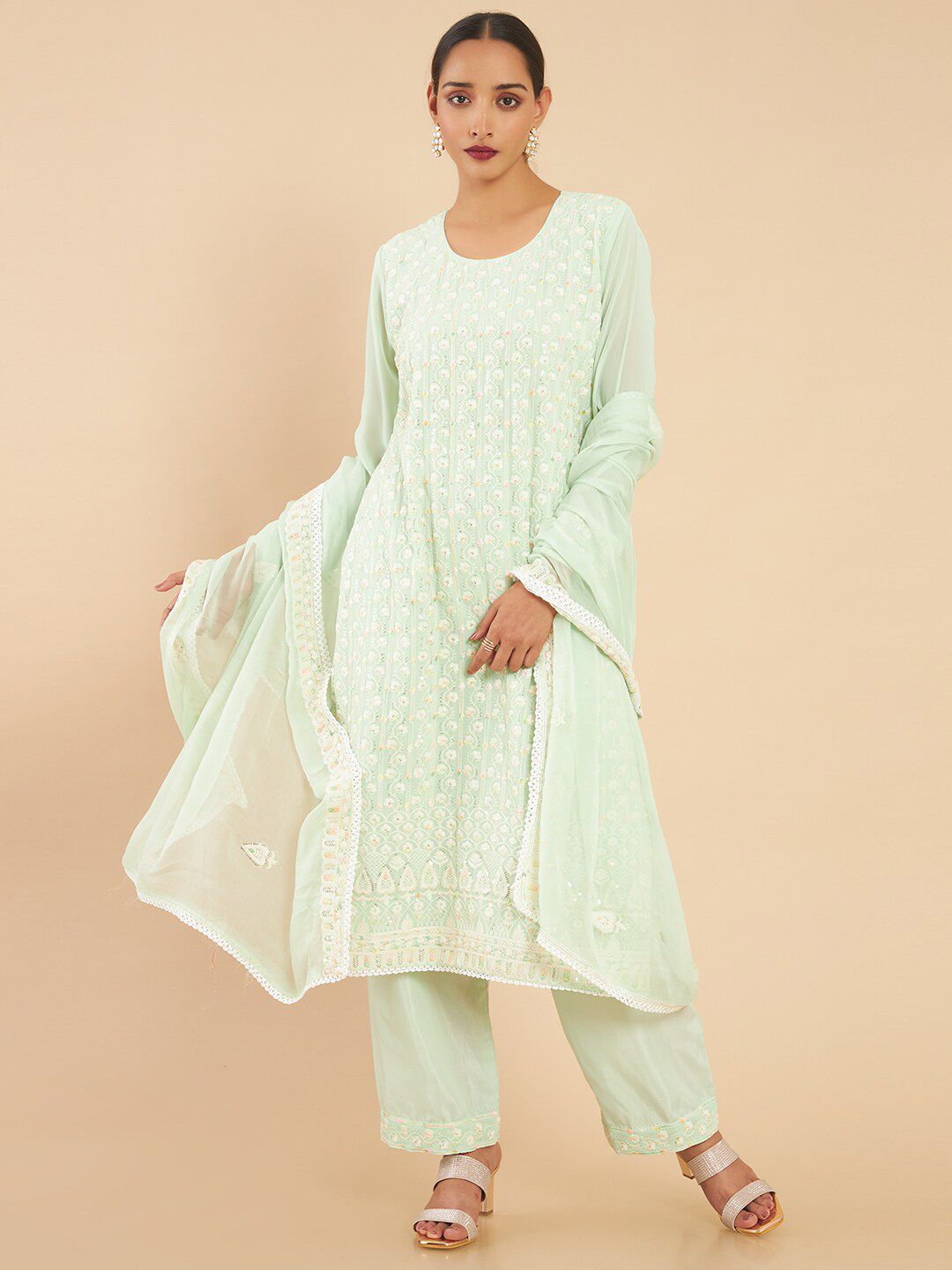 Soch Green Embroidered Unstitched Dress Material Price in India