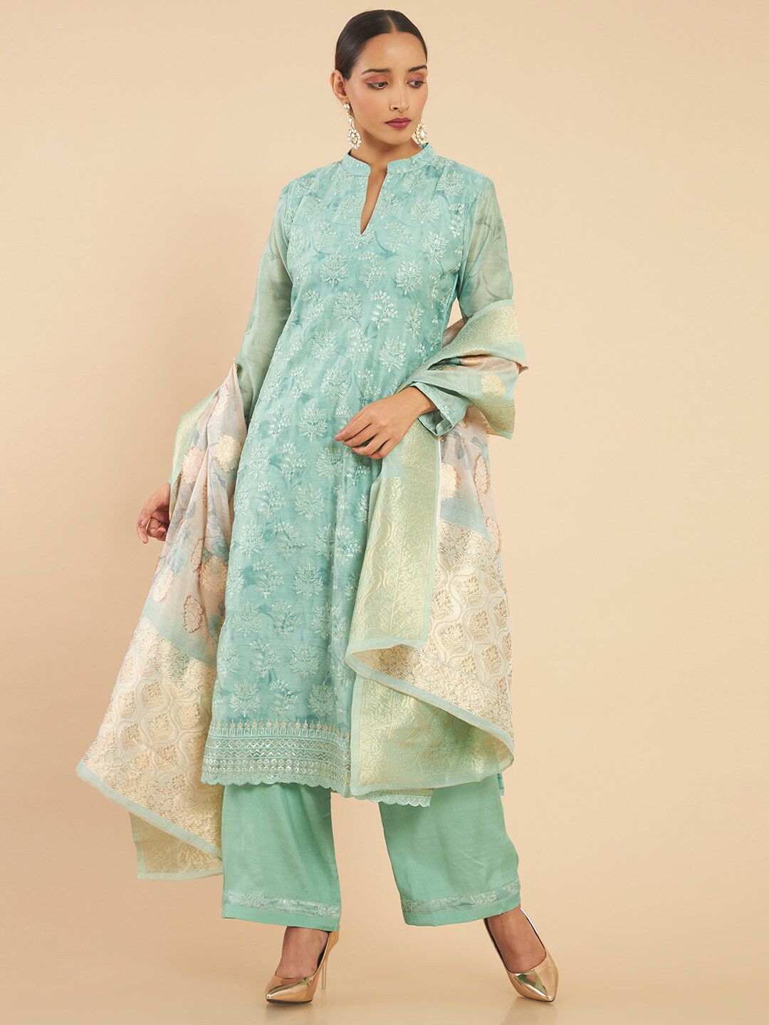 Soch Blue & White Embroidered Unstitched Dress Material
