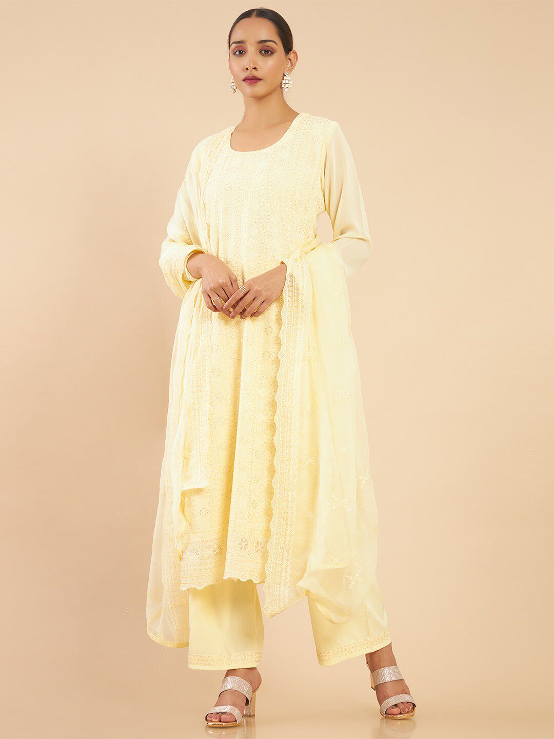 Soch Yellow Embroidered Unstitched Dress Material Price in India