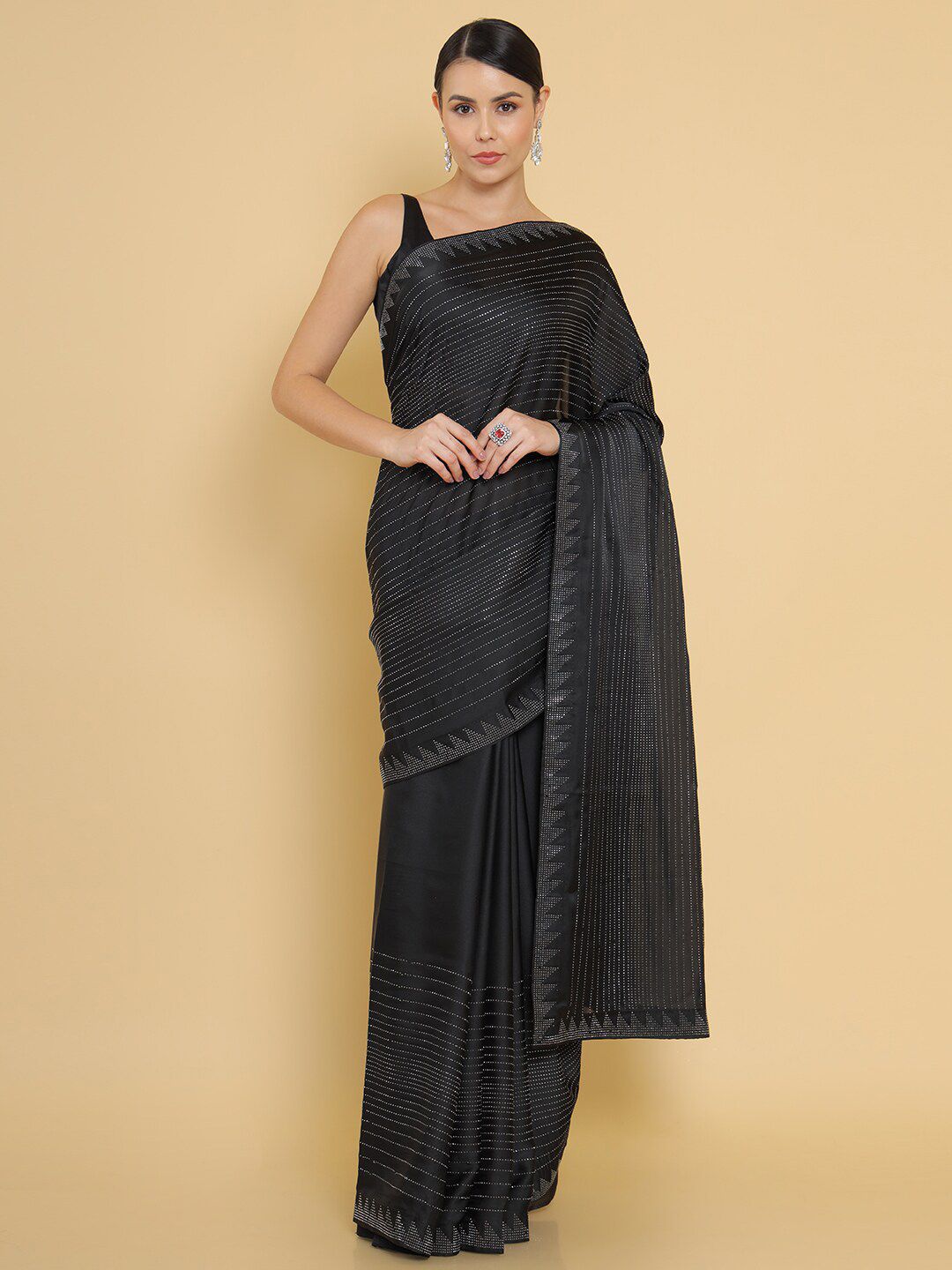 Soch Black Striped Satin Saree