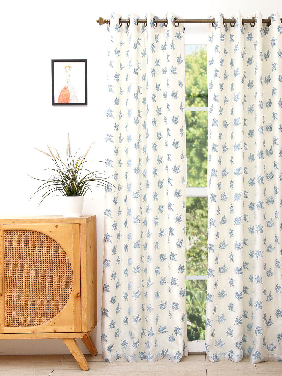 Ariana Blue & Off White Embroidered Long Door Curtain Price in India