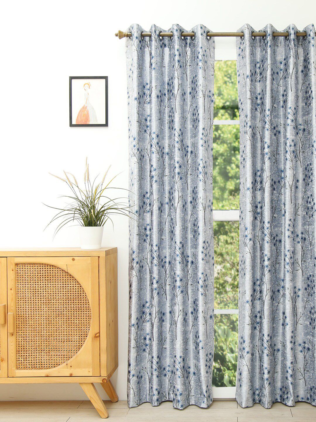 Ariana Grey & Blue Floral Door Curtain Price in India