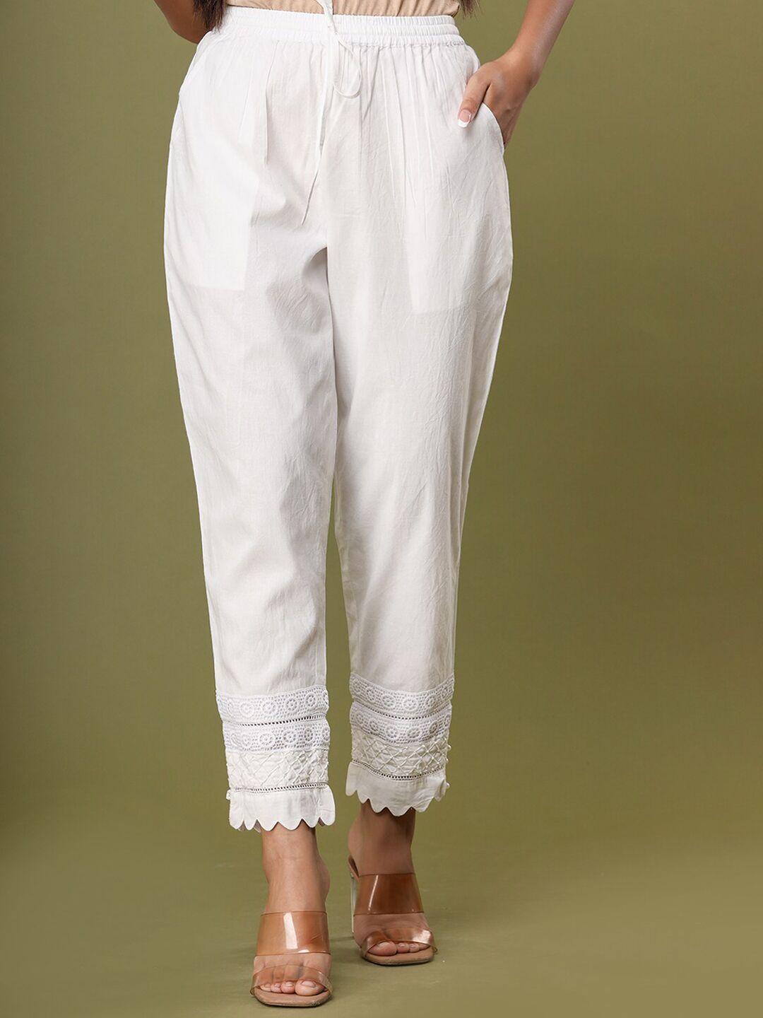 KAAJH Women White Trousers Price in India