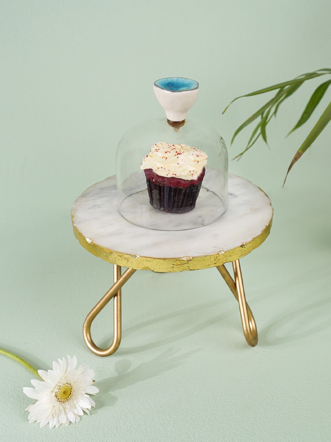 CASA DECOR White & Gold Toned Solid Marble Cake Stand Price in India