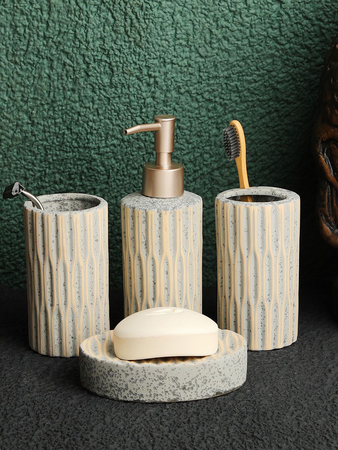 ROMEE Set Of 4 Silver-Toned & Beige Textured Bathroom Accessories Price in India