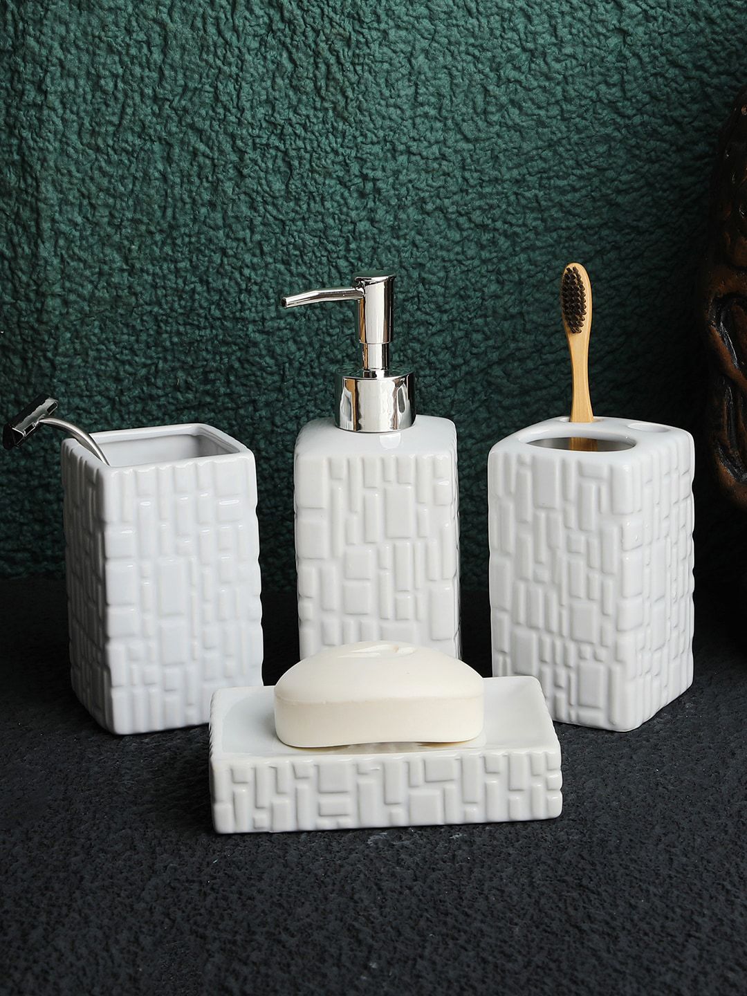 ROMEE Set Of 4 White Solid Bathroom Accessories Price in India