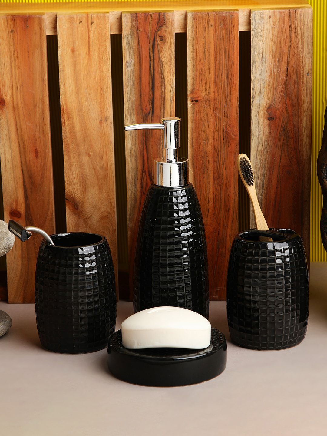 ROMEE Black Ceramic Bathroom Accessories Set Price in India