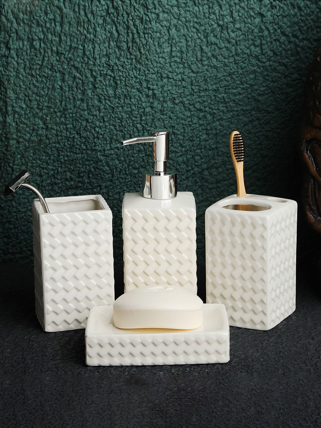 ROMEE White Ceramic Bathroom Accessories Set Price in India