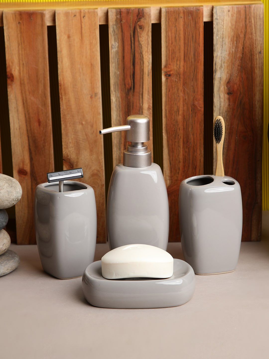 ROMEE Grey Ceramic Bathroom Accessories Set Price in India