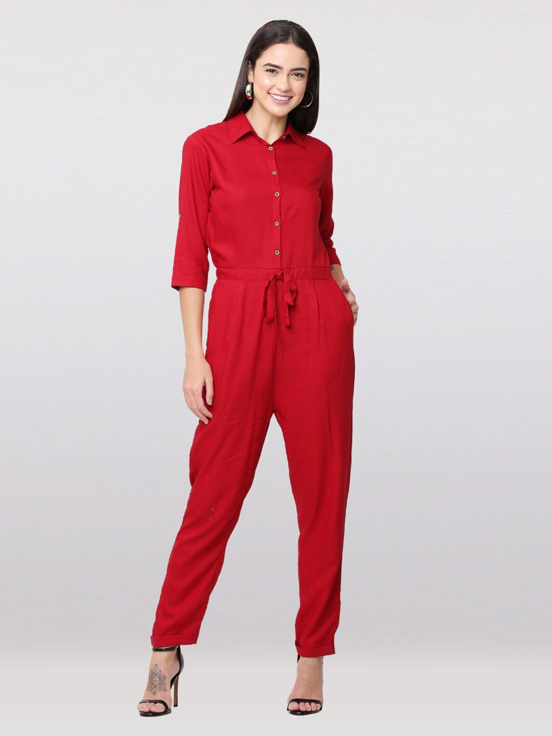 The Label Bar Maroon Basic Jumpsuit Price in India