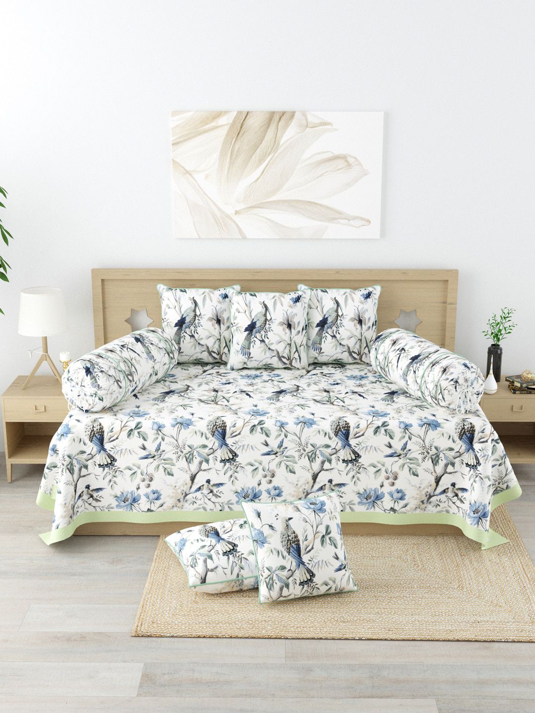 Clasiko Set Of 8 Blue Printed Cotton Bedsheet With Bolster & Cushion Covers Price in India