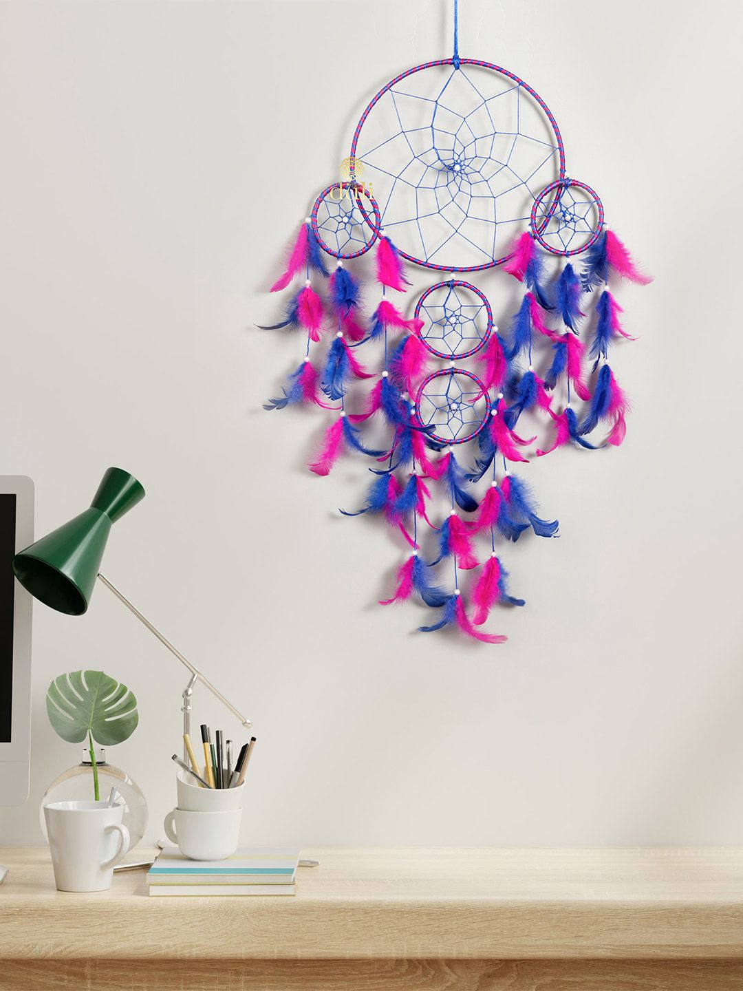 DULI Pink & Blue Hanging Dream Catcher With 5 Rings Price in India