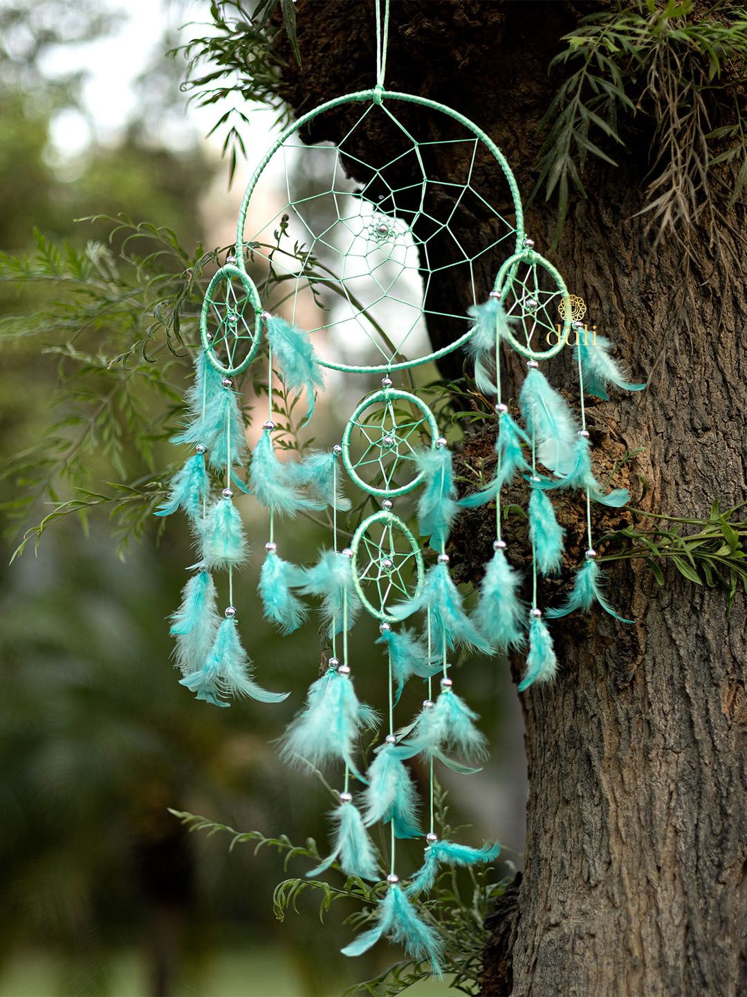 DULI Sea Green 5 Ring Handmade Dream Catcher Price in India