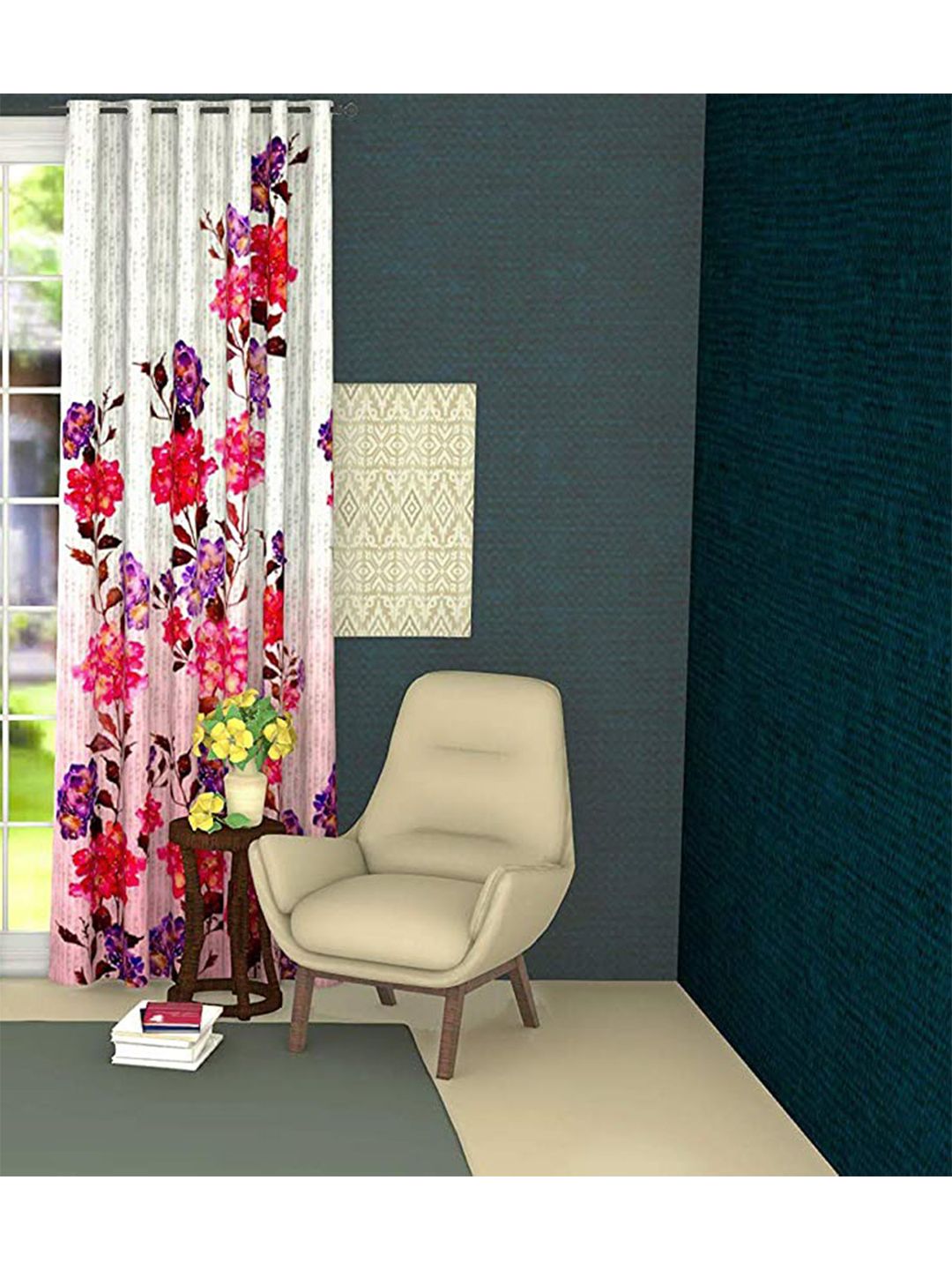 Lushomes Pink & White Floral Room Darkening Door Curtain Price in India