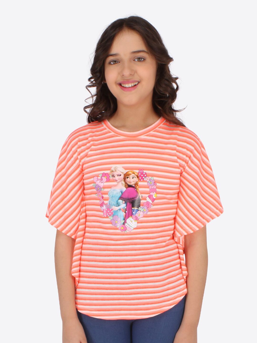 CUTECUMBER Orange Striped Applique Kaftan Top