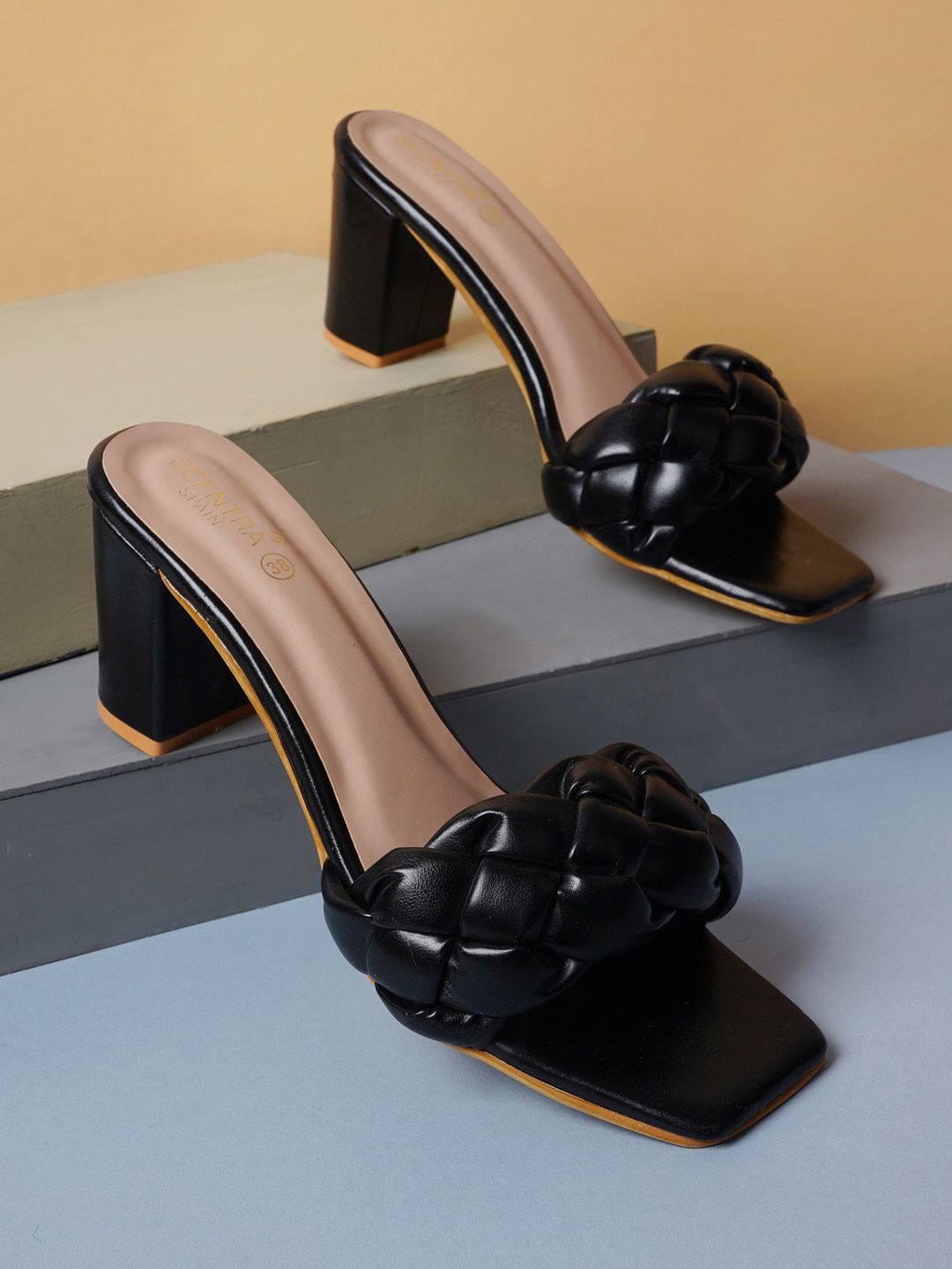 SCENTRA Black Block Pumps with Bows Price in India