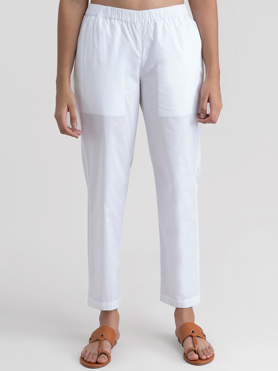 Marigold by FableStreet Women White Tapered Fit Trousers Price in India