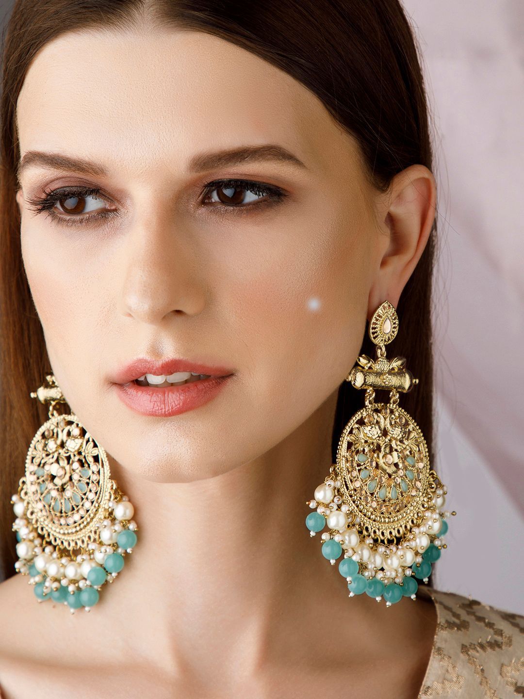 Rubans Gold-Toned Contemporary Chandbalis Earrings Price in India
