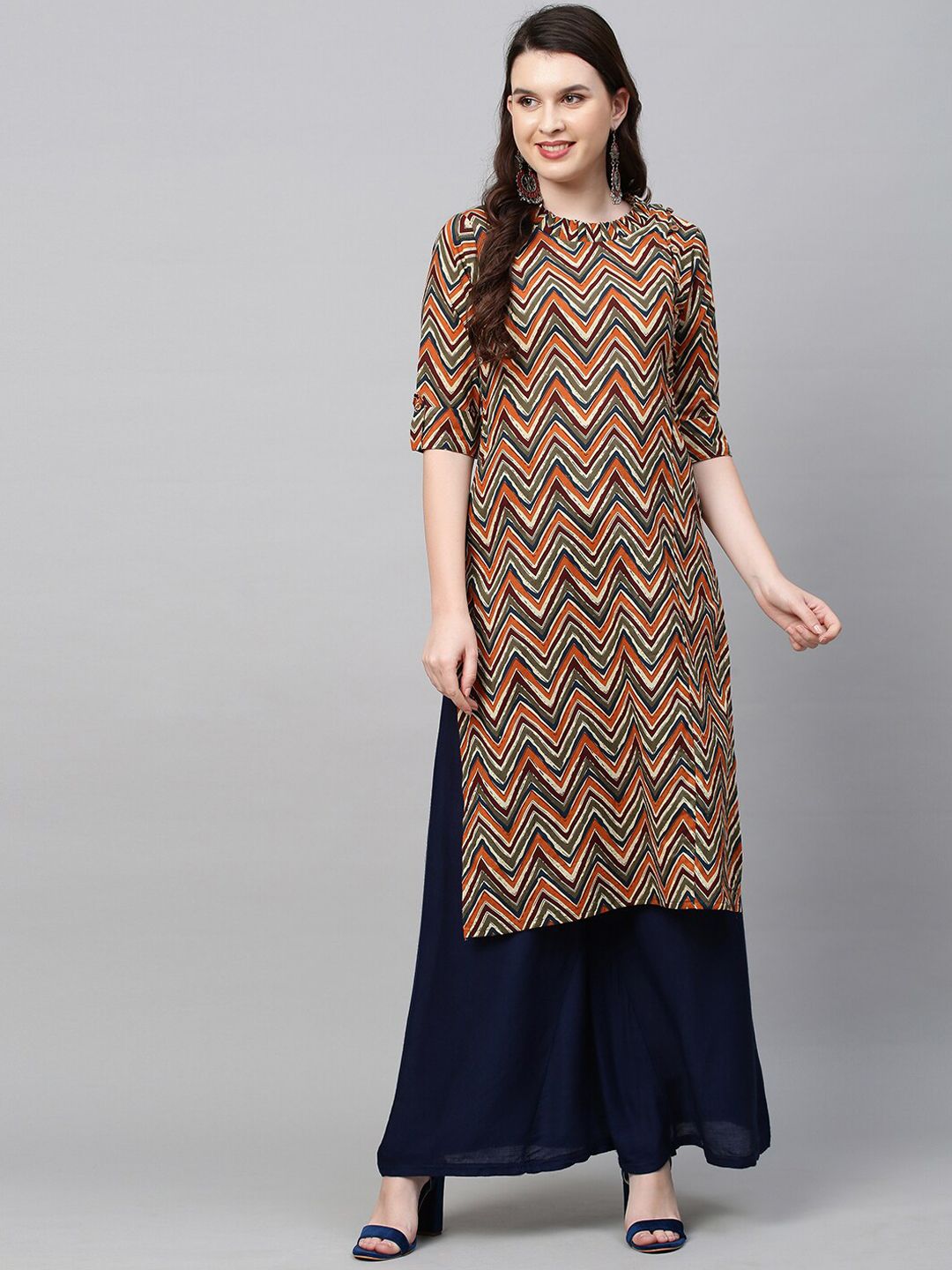 FASHOR Women Multicoloured & nirvana Chevron Printed Thread Work Kurta