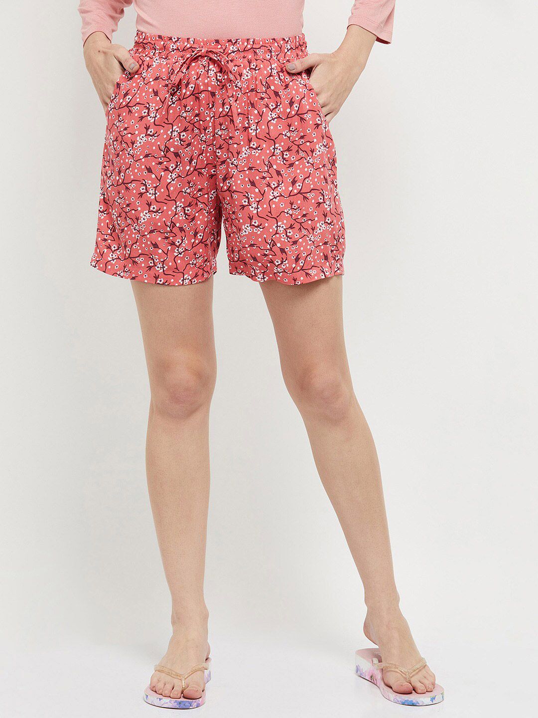 max Women Peach-Coloured & White Printed Lounge Shorts Price in India