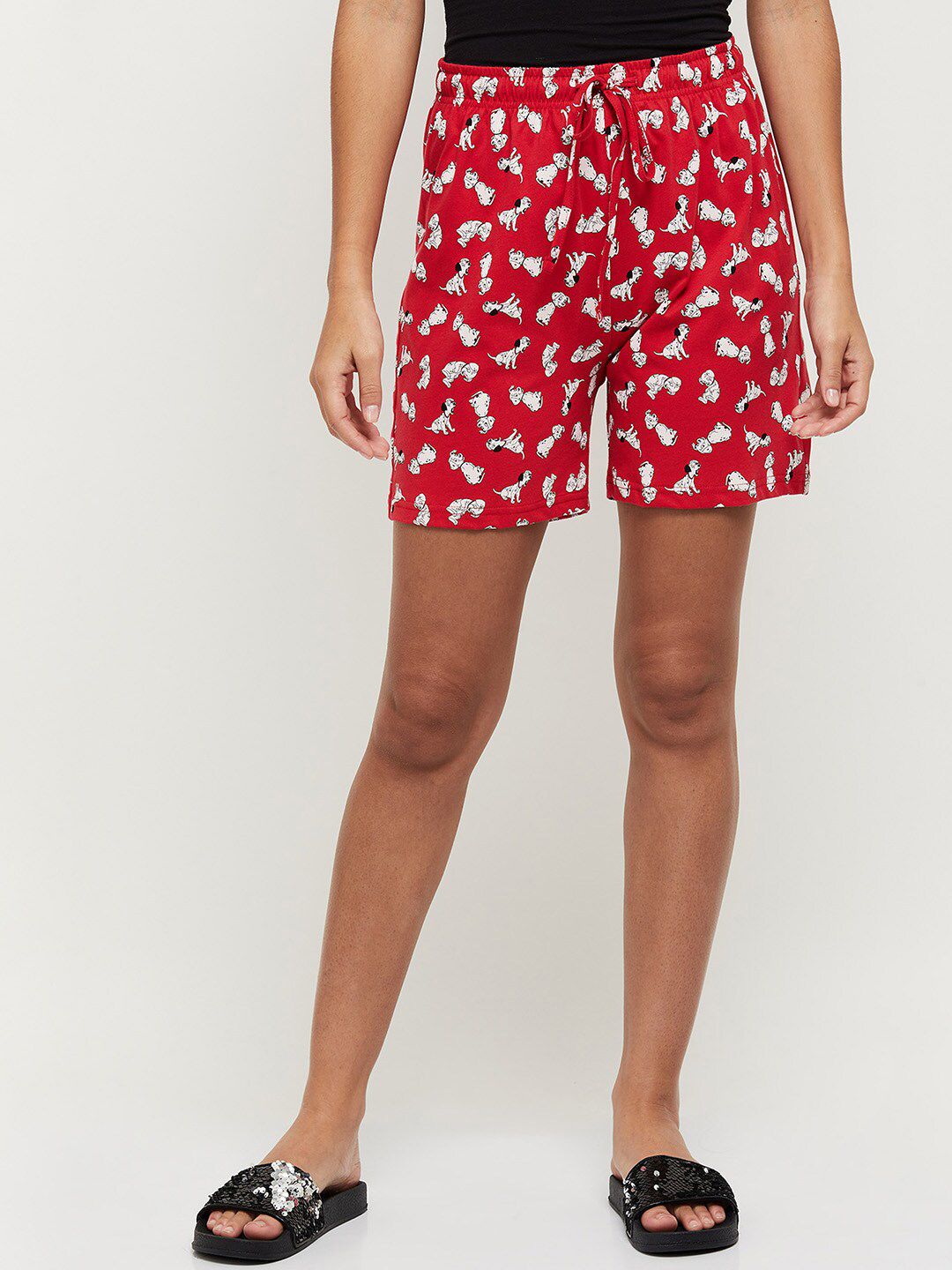 max Women Red & White Printed Lounge Shorts Price in India