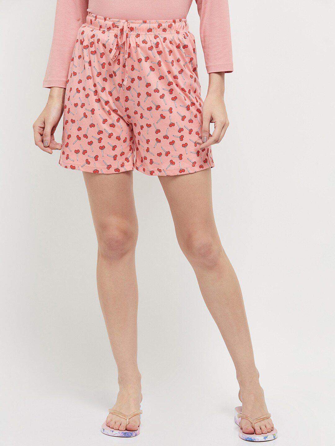 max Women Peach-Coloured & Red Printed Lounge Shorts Price in India