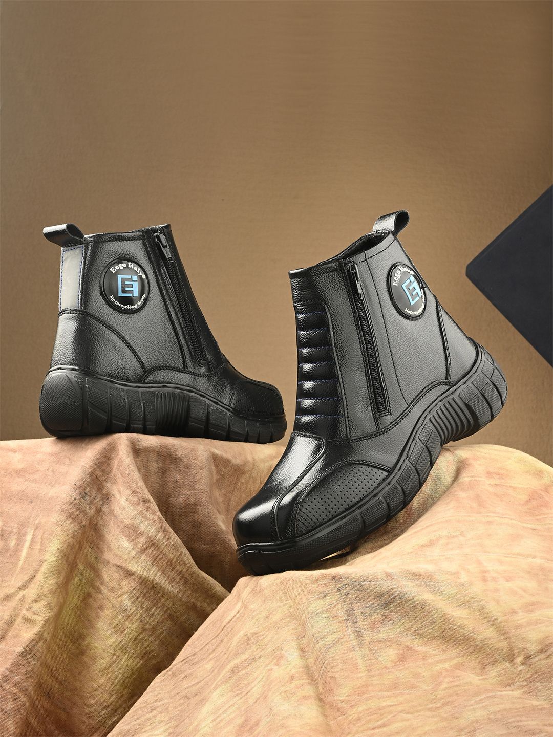 Eego Italy Men Black Leather Trekking Non-Marking Shoes