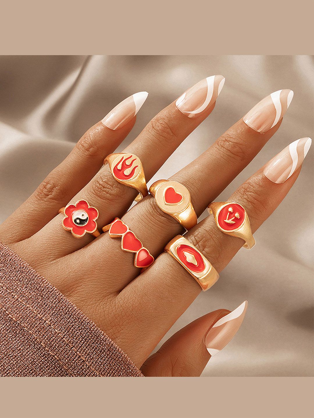 Vembley Set Of 6 Gold-Plated Red Colored Ring Price in India