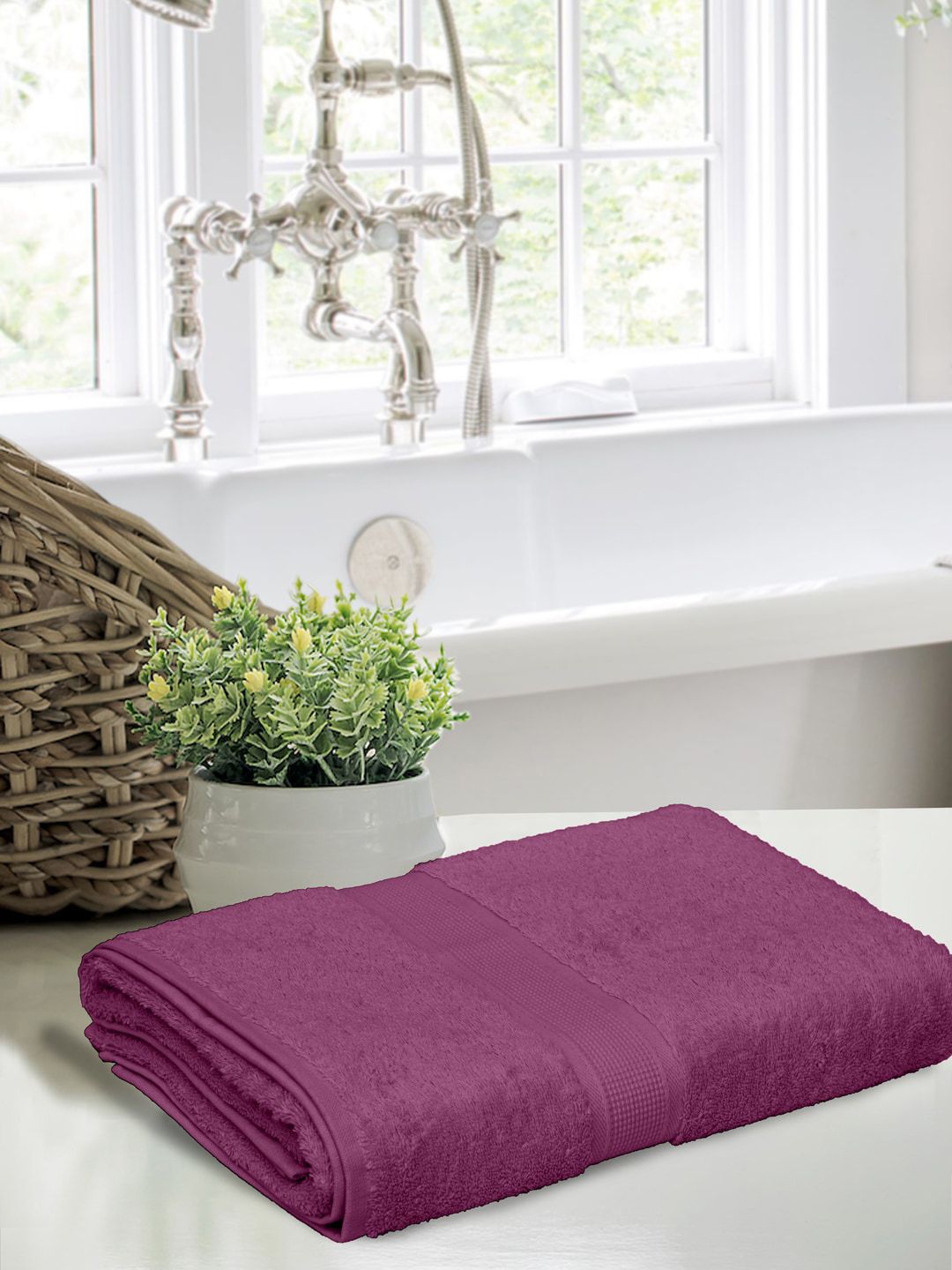 BOMBAY DYEING Maroon Solid 550 GSM Pure Cotton Bath Towel Price in India