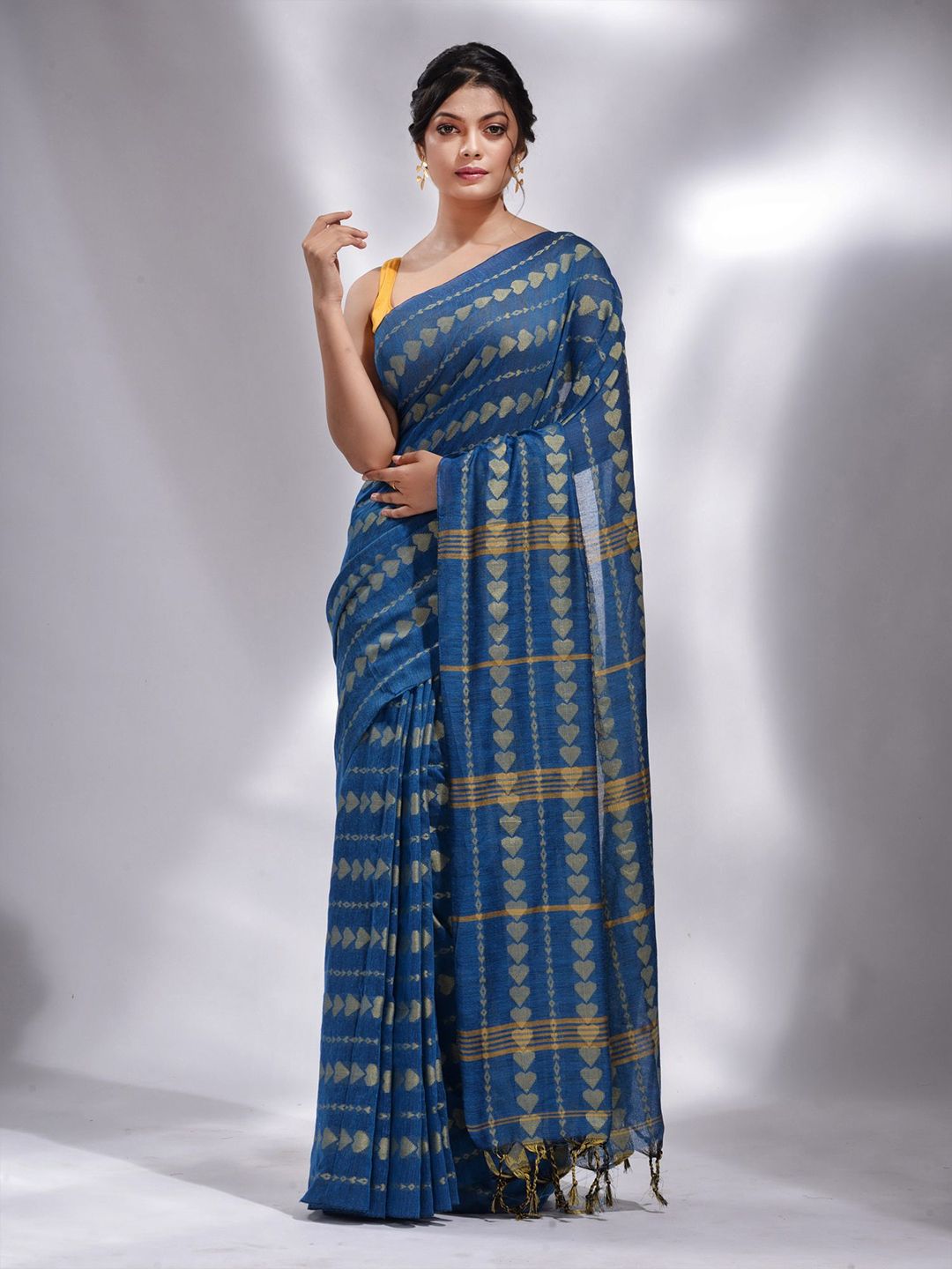 Charukriti Blue Woven Design Pure Cotton Saree