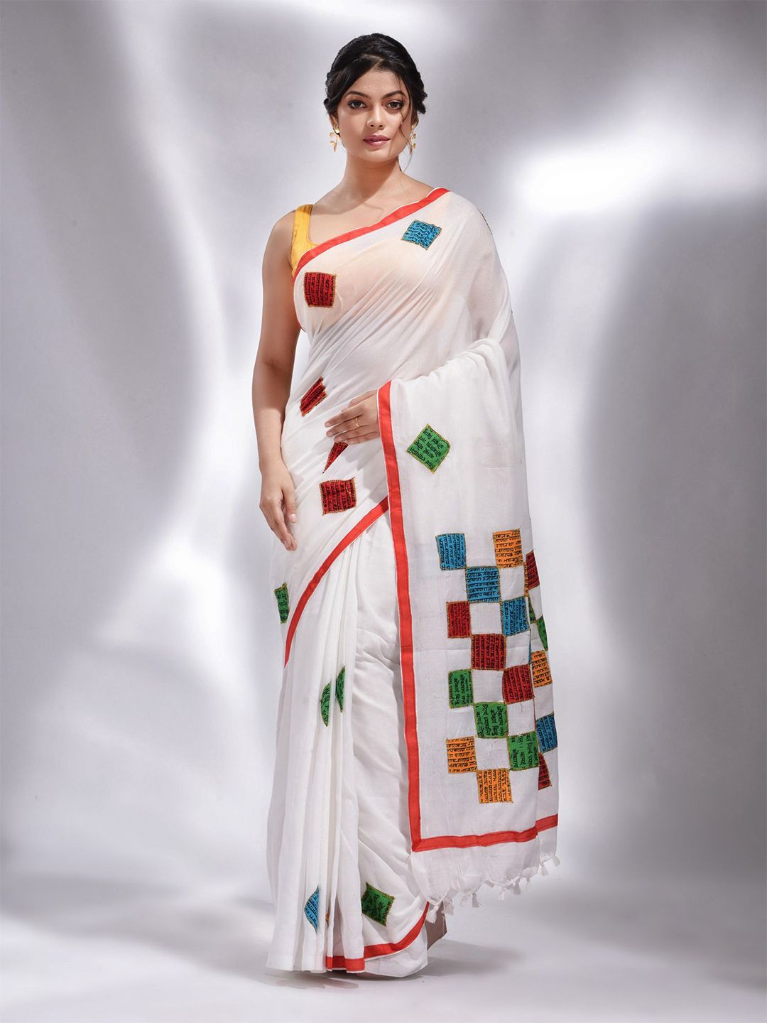 Charukriti White & Red Woven Design Pure Cotton Saree