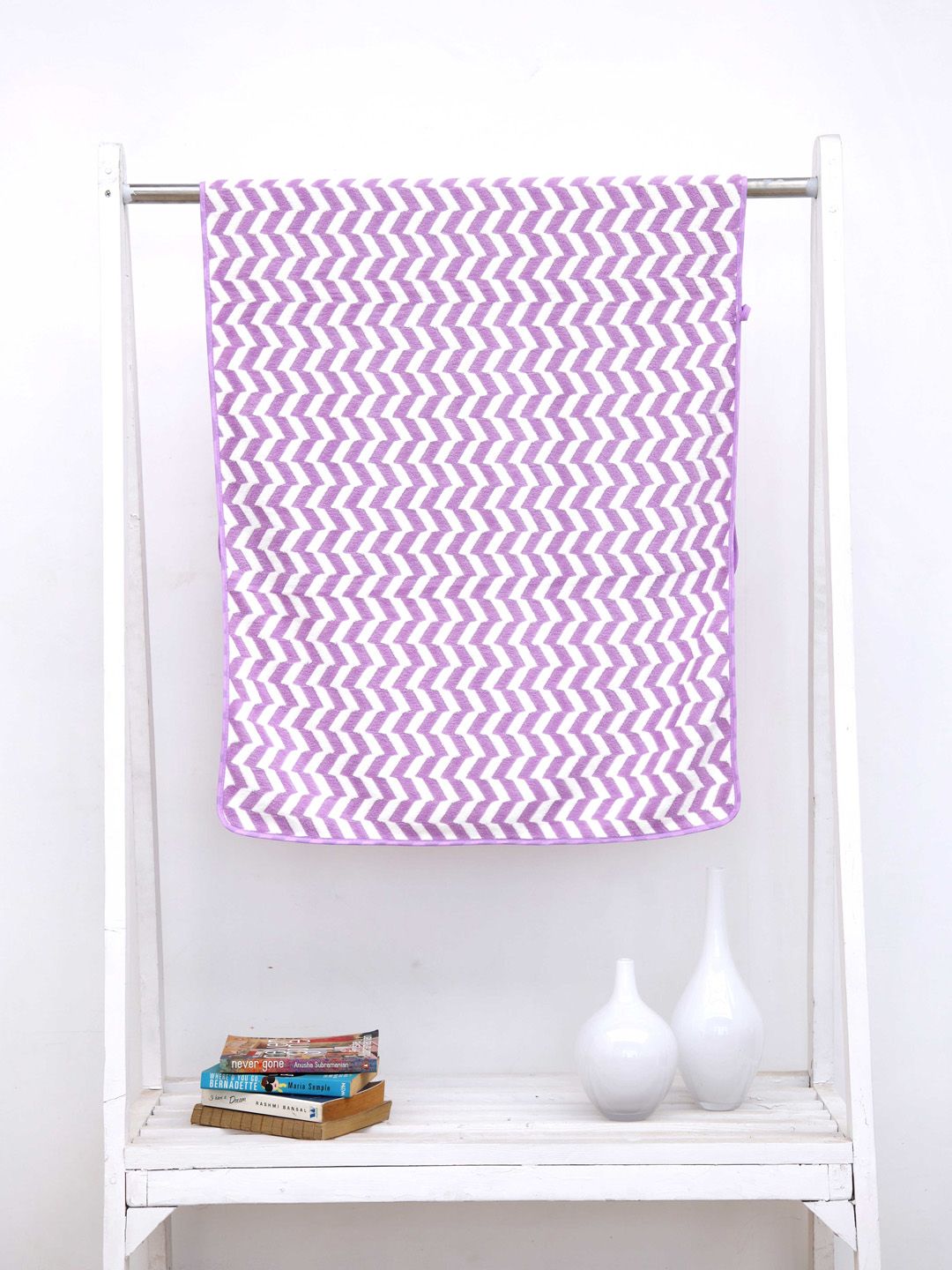 Ariana Purple & White Striped 400 GSM Cotton Bath Towels Price in India