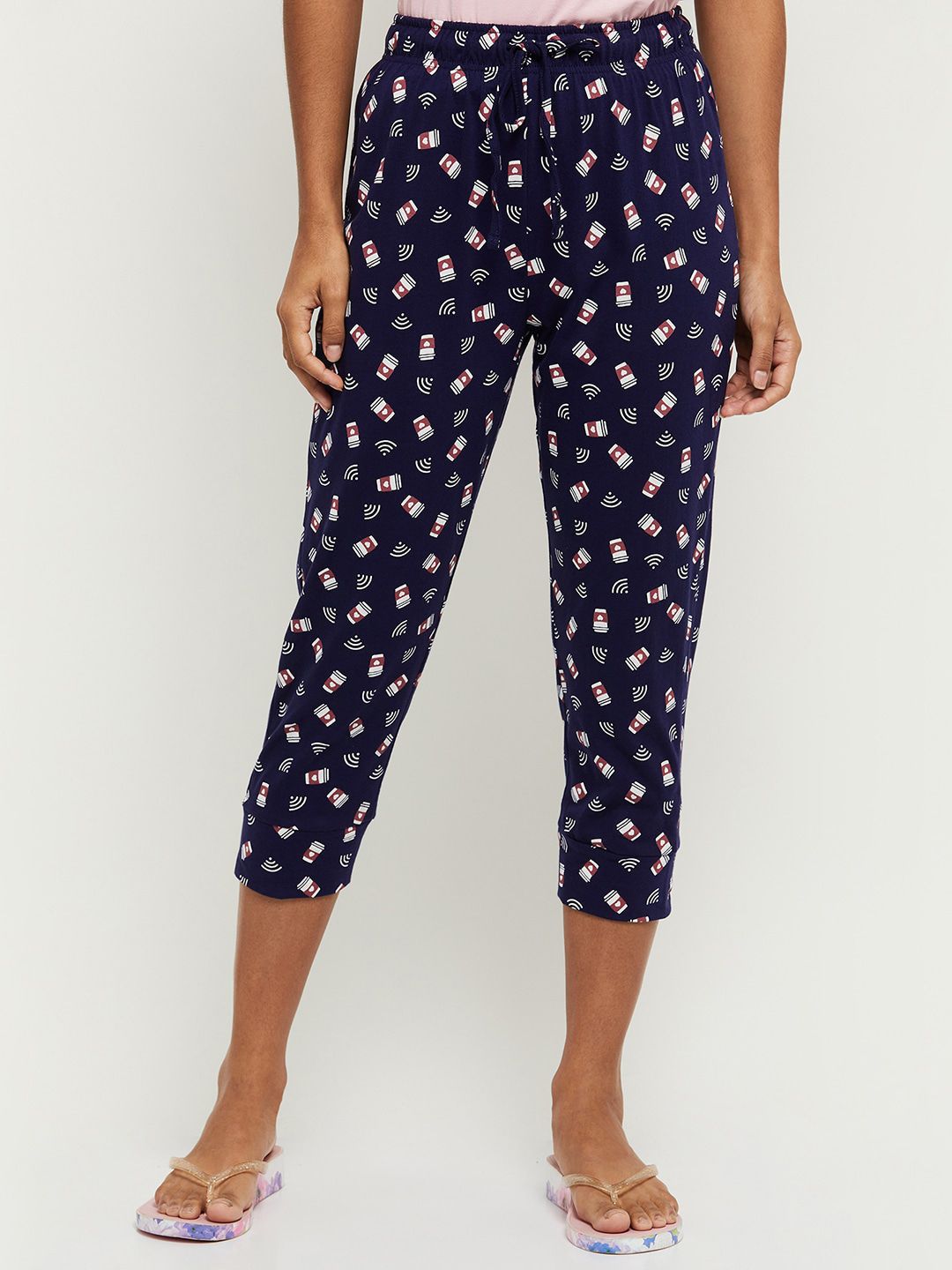 max Women Blue & White Printed Pure Cotton Lounge Pants Price in India