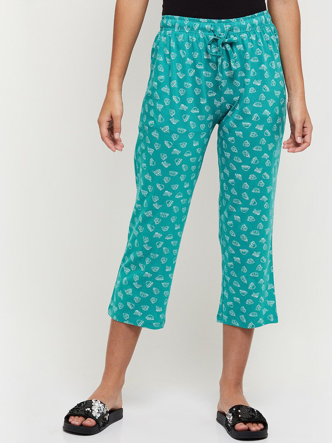max Women Teal Blue Printed Pure Cotton Lounge Pants Price in India