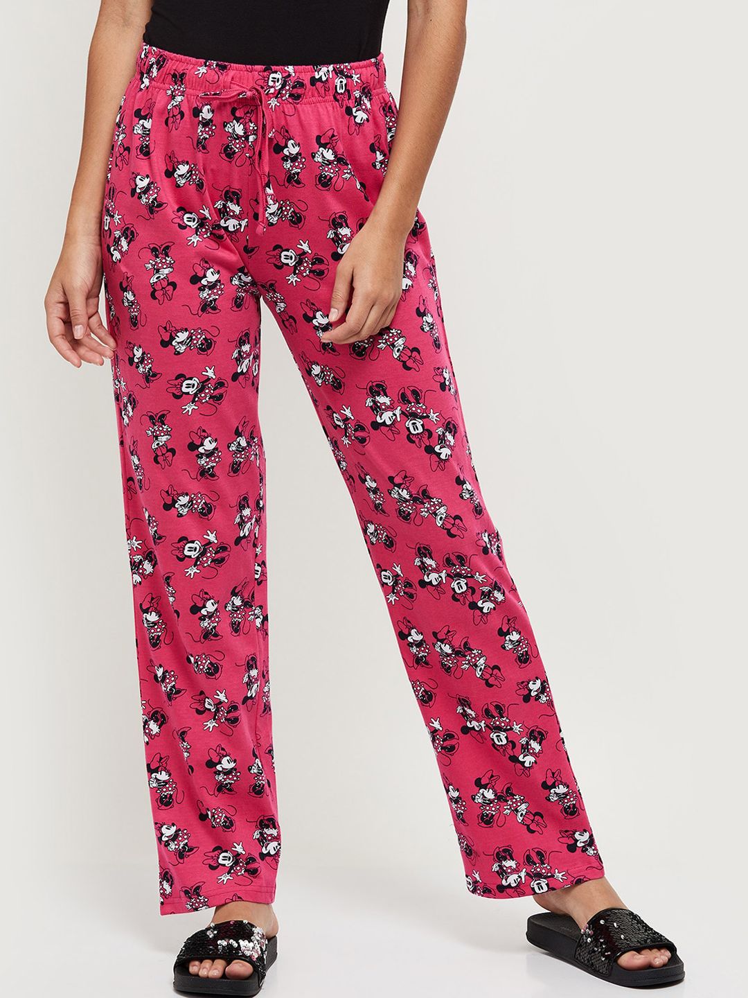 max Women Fuchsia-Pink Minnie Mouse Printed Cotton Lounge Pants Price in India