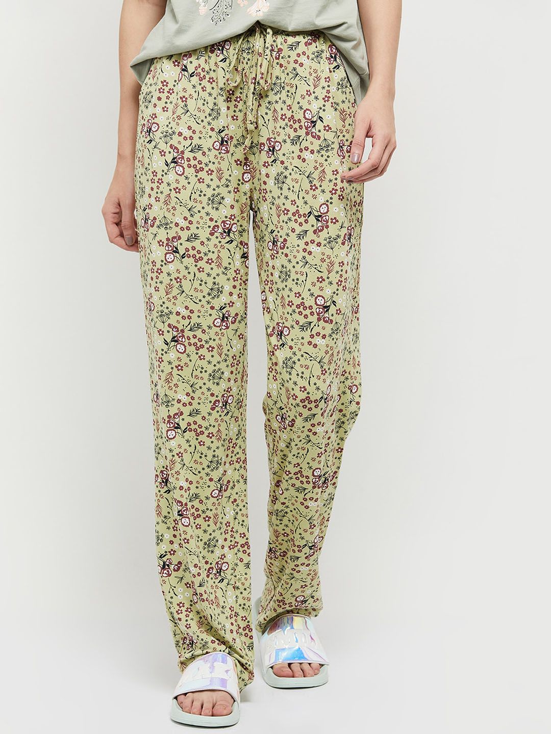 max Women Green Printed Cotton Lounge Pants Price in India