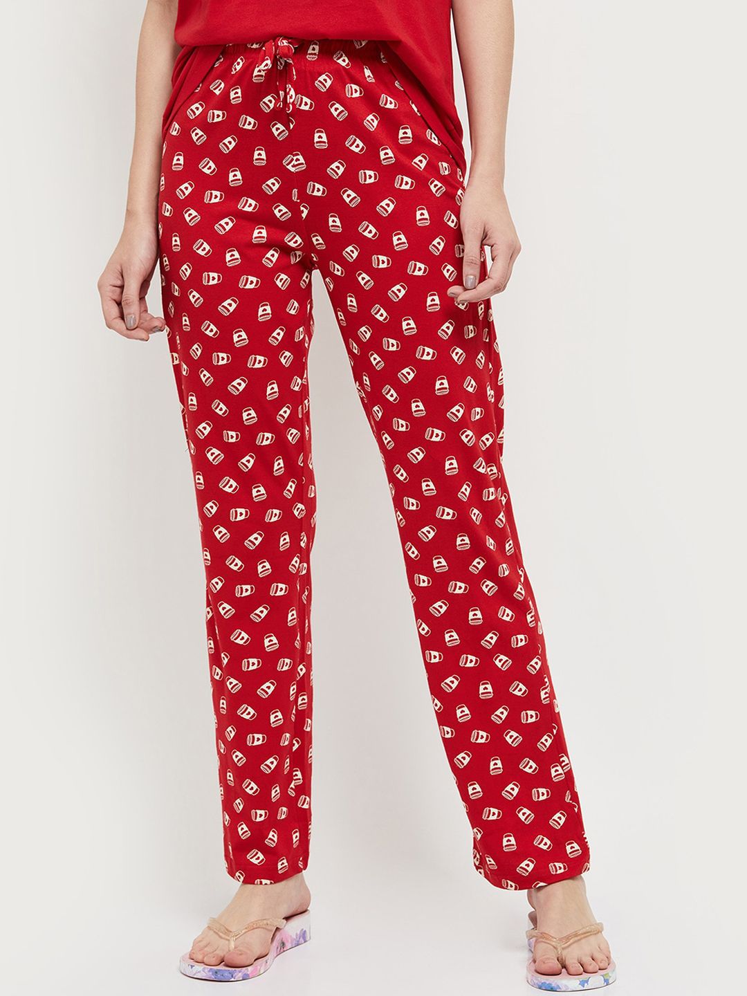 max Women Red Printed Pure Cotton Lounge Pants Price in India