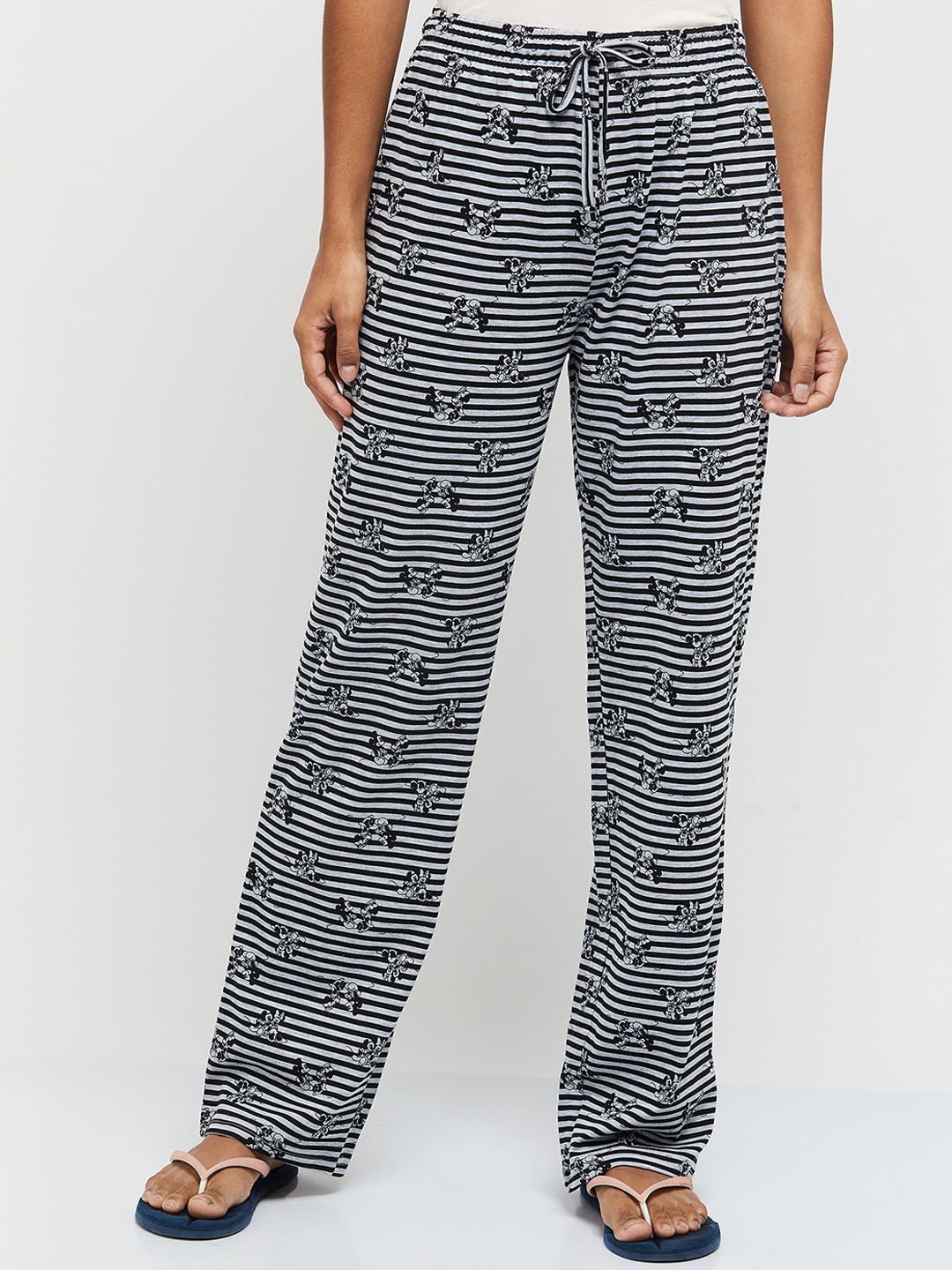 max Women Grey Melange & Black Striped Cotton Lounge Pants Price in India