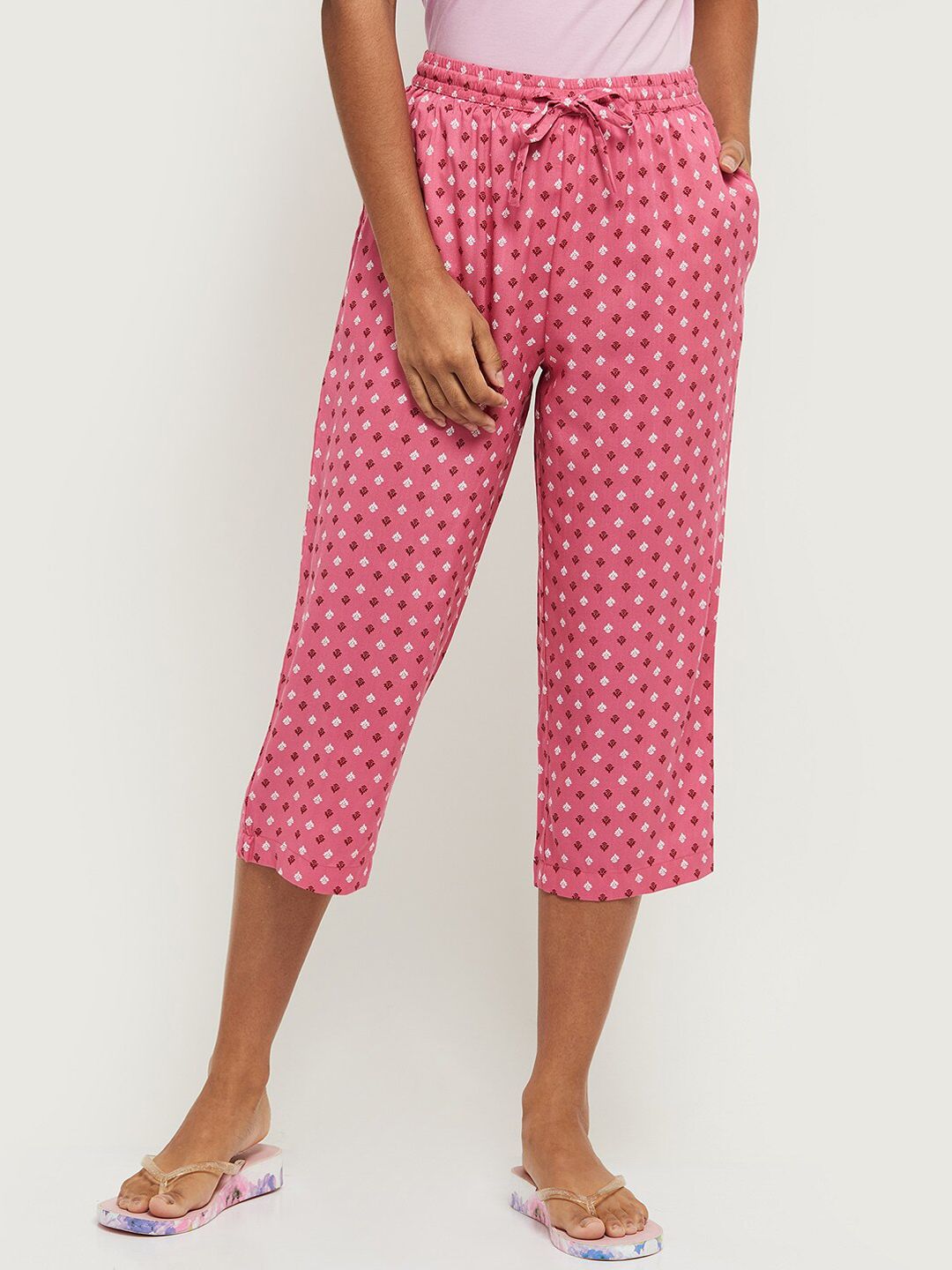 max Women Pink & White Printed Lounge Pants Price in India