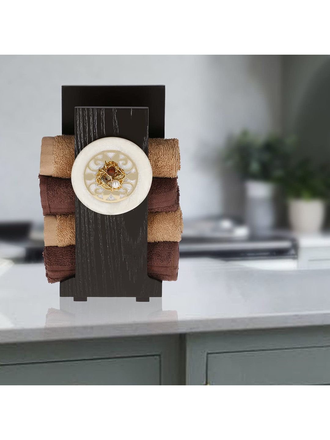 COCKTAIL Brown Solid Wooden Hand Towel Holder Price in India