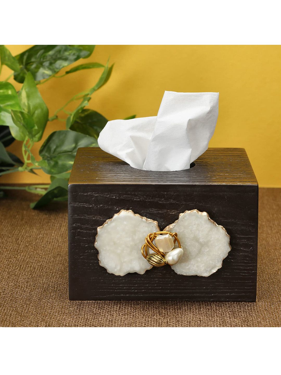COCKTAIL Brown Solid MDF Wood Tissue Box Holder Price in India
