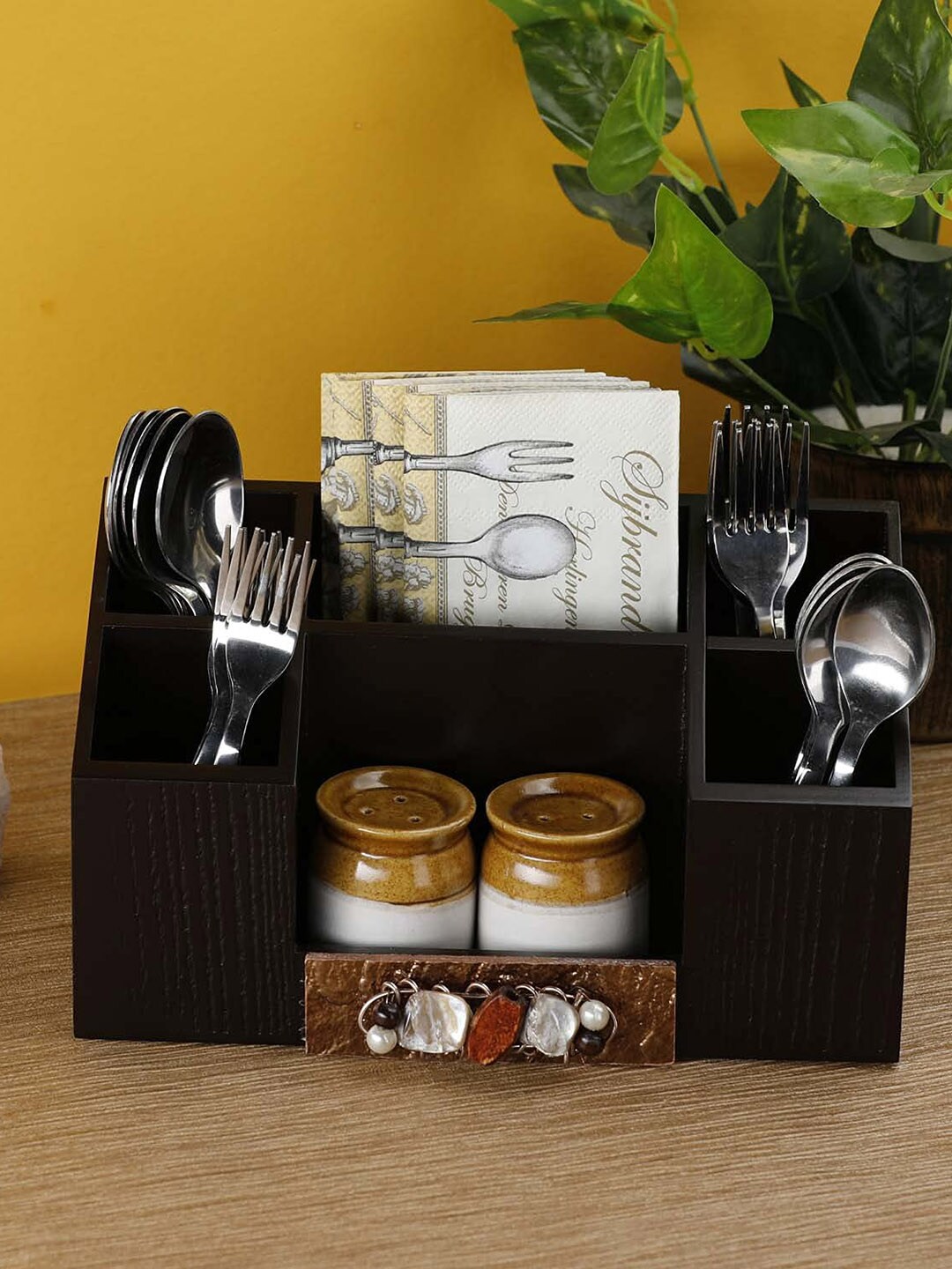 COCKTAIL Brown Solid Cutlery Holder Price in India