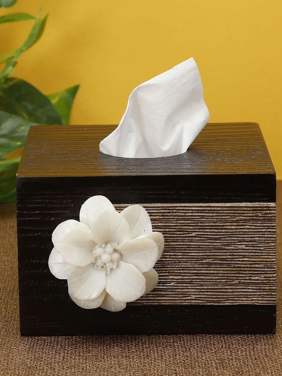 COCKTAIL Brown Solid Wooden Tissue Box Holder Price in India
