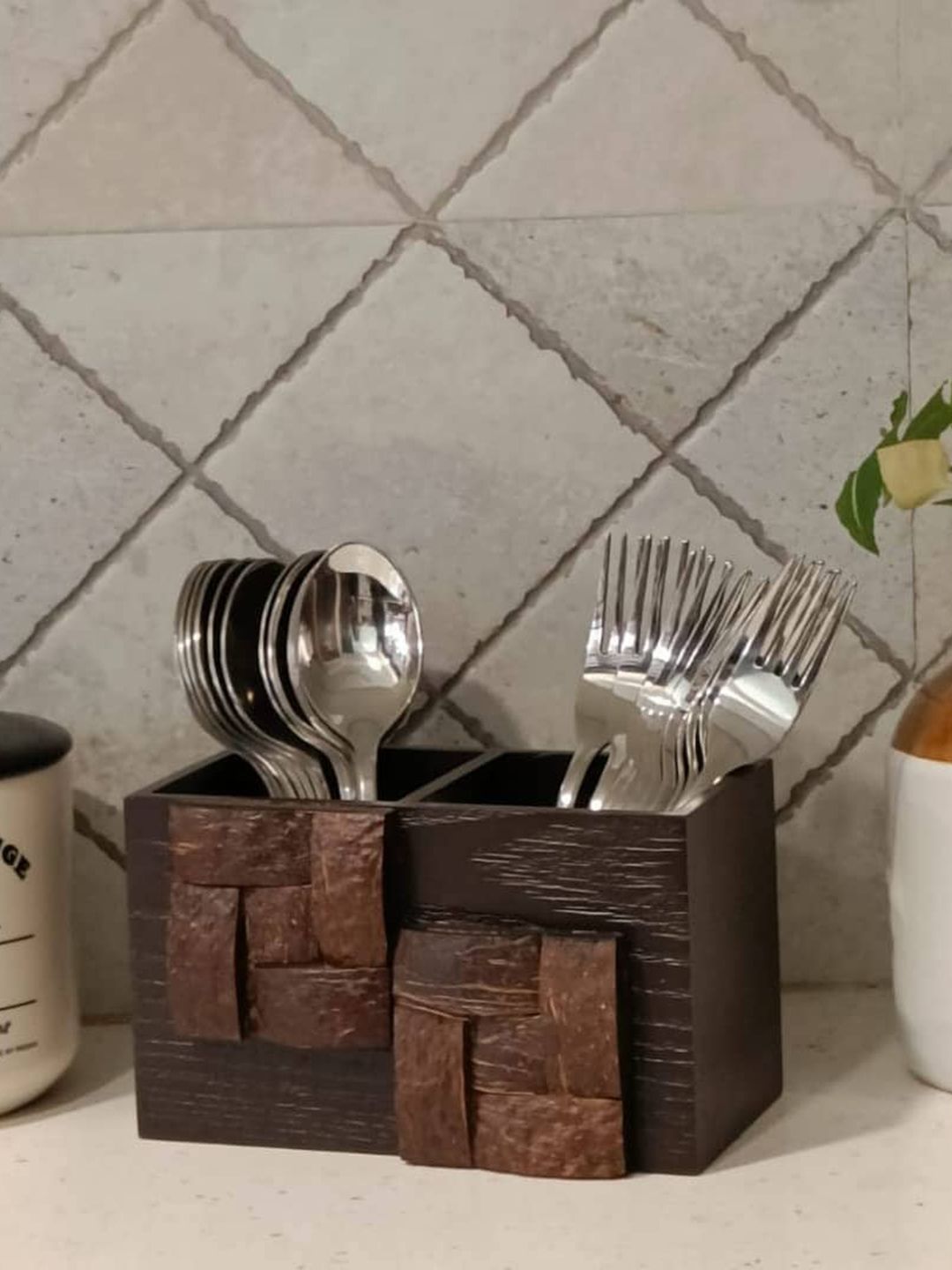 COCKTAIL Brown Wooden Cutlery Stand Price in India