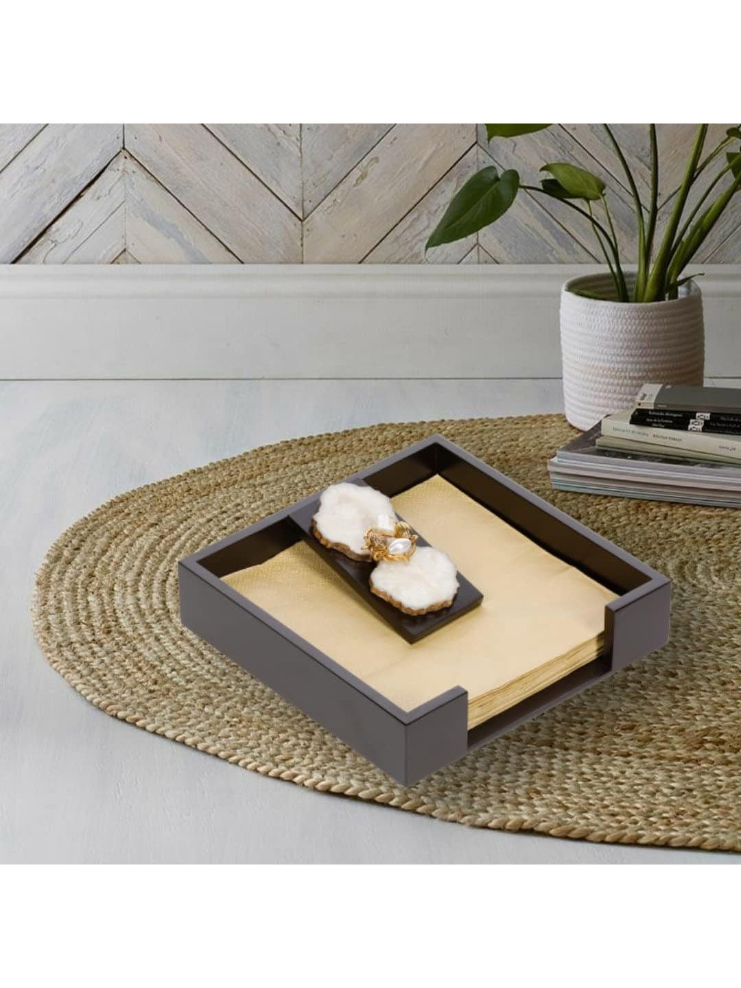 COCKTAIL Brown Solid Wooden issues and Napkin Holder Price in India