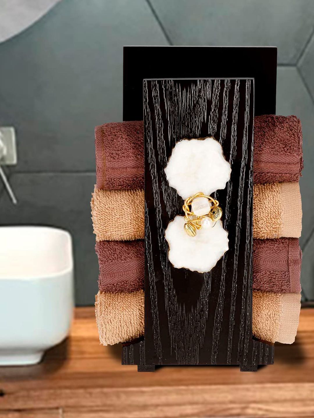 COCKTAIL Brown Solid Wooden Hand Towel Holder Price in India