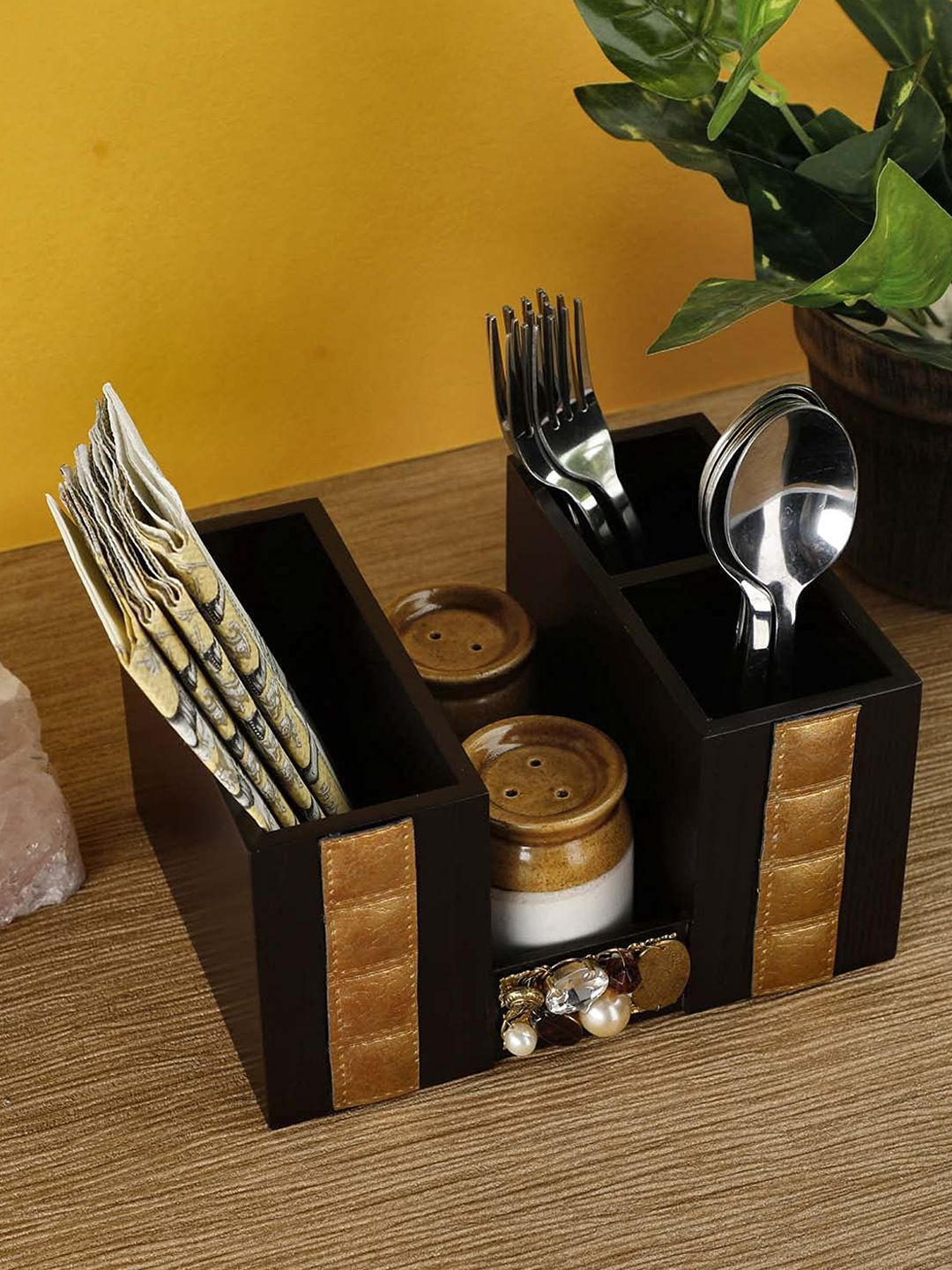 COCKTAIL Brown Salt & Pepper MDF Cutlery Holder Price in India