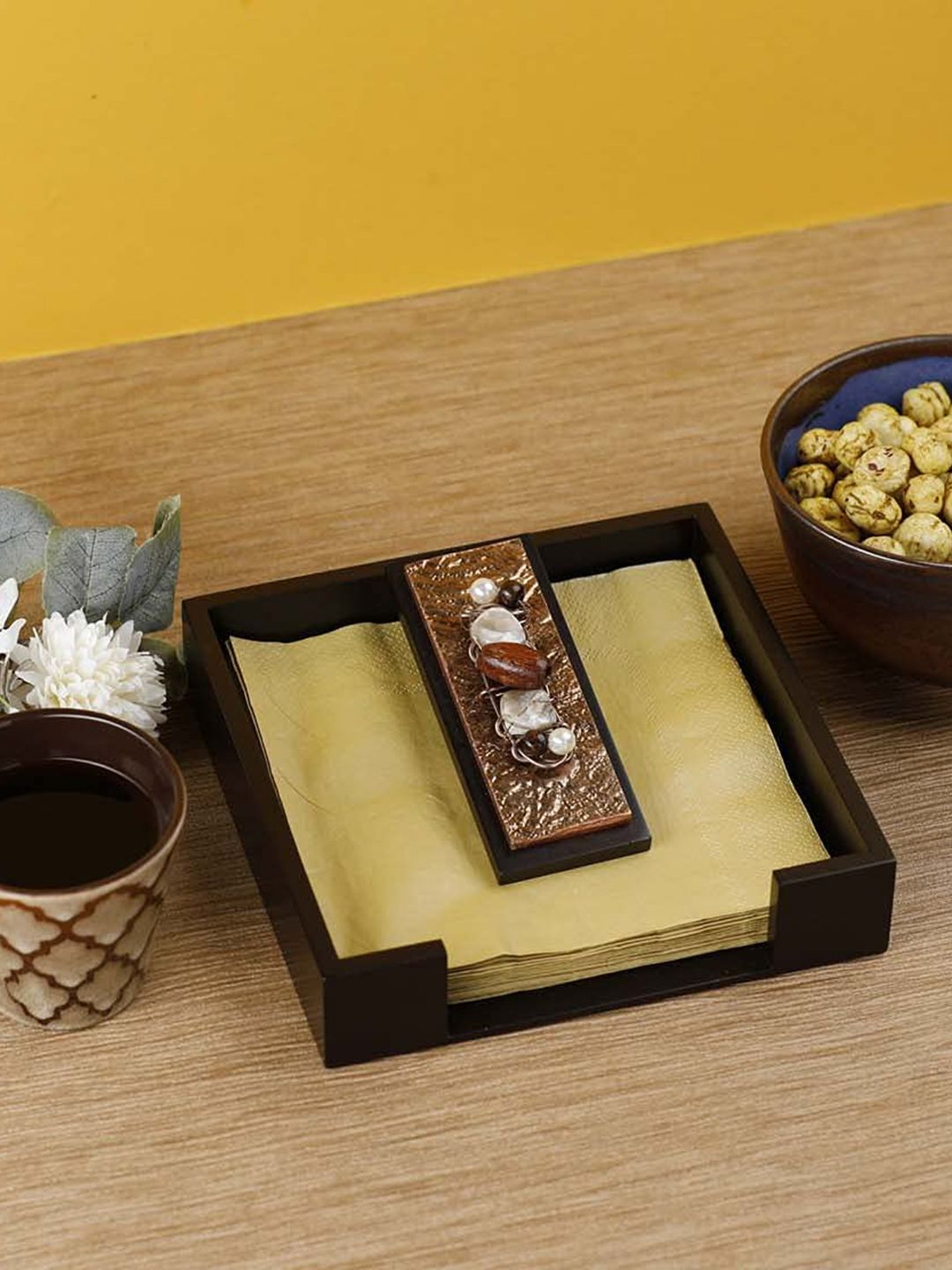 COCKTAIL Brown Solid Wooden Tissues and Napkin Holder Price in India