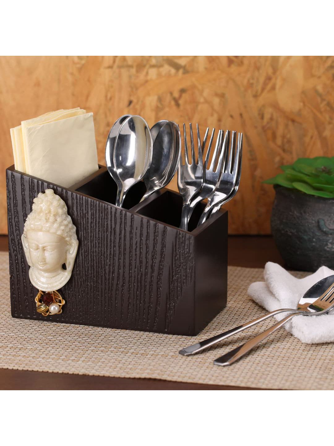 COCKTAIL Brown Solid Wooden Utility Box Holder Price in India