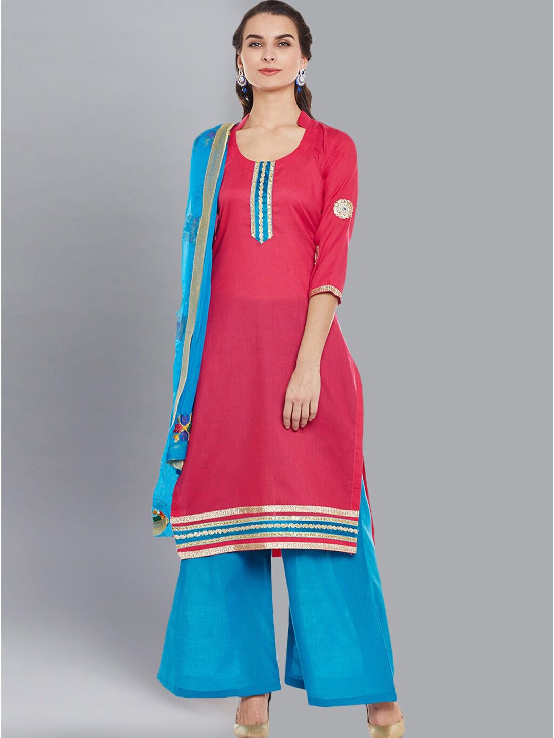 Chhabra 555 Women Pink Dress Material Price in India